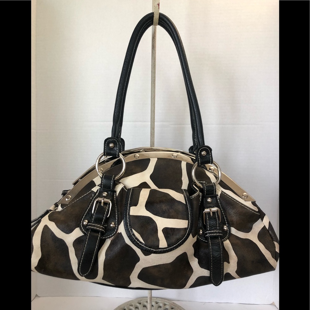 Giraffe print faux leather satchel